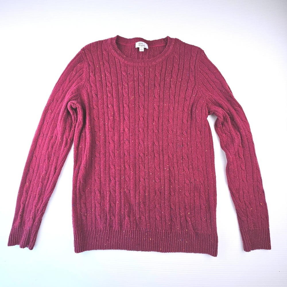 Kim Rogers Womens Burgundy Cable Knit Confetti Fleck Sweater Large Crewneck